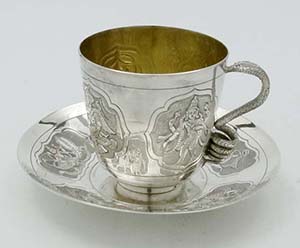 P Orr Madras Indian silver set of 12 cups and saucers